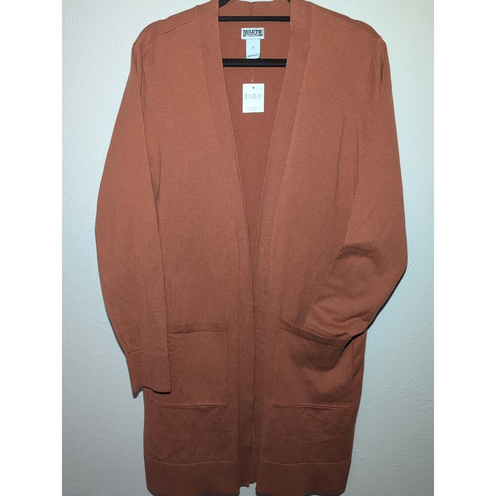 Duluth Trading Shiftless Duster Cardigan Sweater Burnt Orange Western Festival S